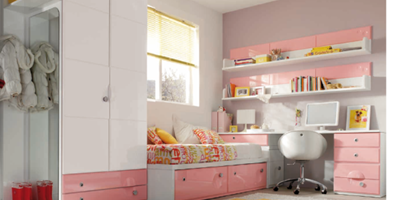 Dormitorio lacado blanco y rosa